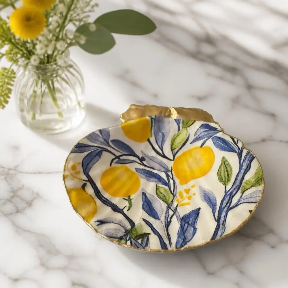 Coastal Lemon Shell Trinket Dish | Botanical Jewelry Dish | Cottage Decor